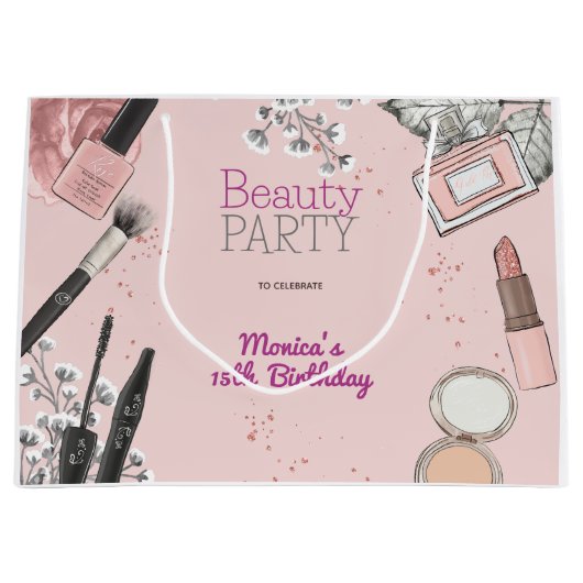 Beauty spa girly stoffig roos verjaardagsfeestje groot cadeauzakje (Voorkant)