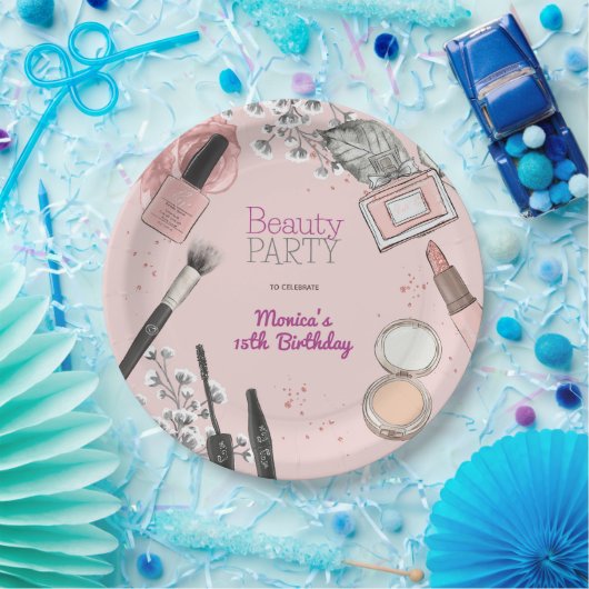 Beauty spa girly stoffig roos verjaardagsfeestje papieren bordje (Feest)