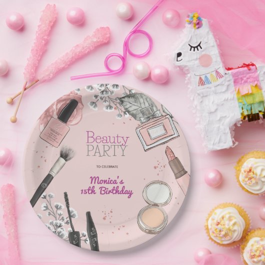 Beauty spa girly stoffig roos verjaardagsfeestje papieren bordje (Feest)