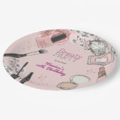 Beauty spa girly stoffig roos verjaardagsfeestje papieren bordje (Gekanteld)