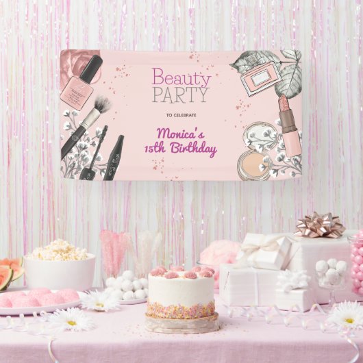 Beauty spa girly stoffig roos verjaardagsfeestje spandoek (Feest)
