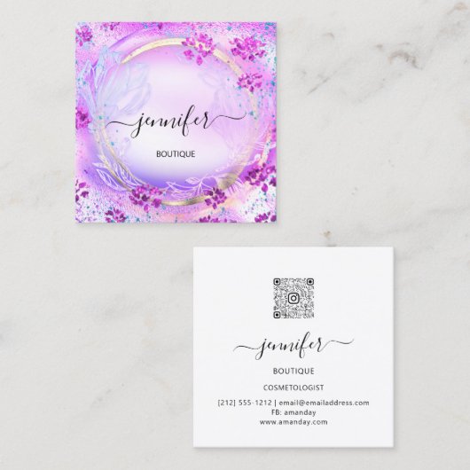 Beauty SPA Lijst Roze Floral QR Code Logo Vierkante Visitekaartje (Voorkant / Achterkant)