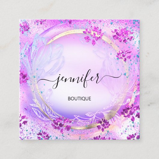 Beauty SPA Lijst Roze Floral QR Code Logo Vierkante Visitekaartje (Voorkant)