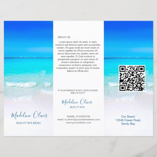 Beauty Spa Menu Ocean Zee Sjabloon (Achterkant)