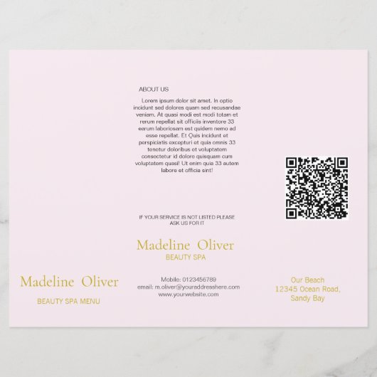 Beauty Spa Menu Roze Goud Elegant (Achterkant)