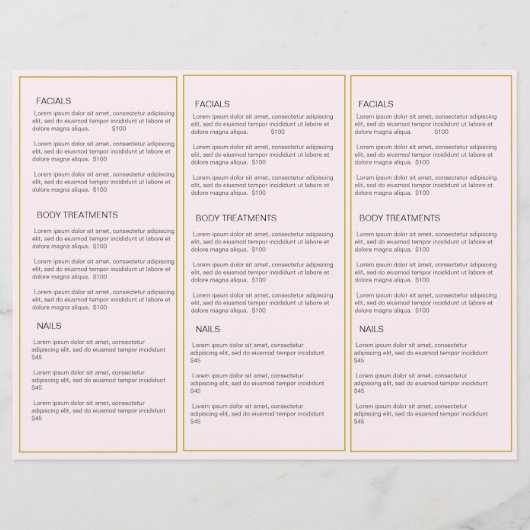 Beauty Spa Menu Roze Goud Elegant (Voorkant)