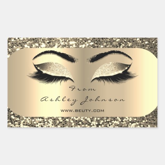 Beauty Sparkly Glitter Gold Lash-ogen van adres Rechthoekige Sticker (Voorkant)