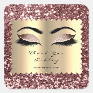 Beauty Sparkly Glitter Roos Gold Lashes Hartelijk  Vierkante Sticker