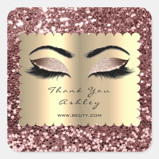 Beauty Sparkly Glitter Roos Gold Lashes Hartelijk  Vierkante Sticker (Voorkant)