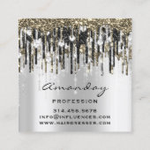 Beauty Studio Hairdresser Makeup Grey Gold Diamond Vierkante Visitekaartje (Achterkant)
