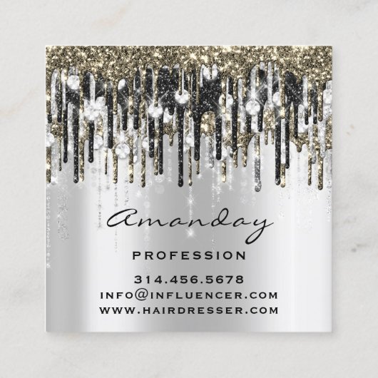 Beauty Studio Hairdresser Makeup Grey Gold Diamond Vierkante Visitekaartje (Achterkant)