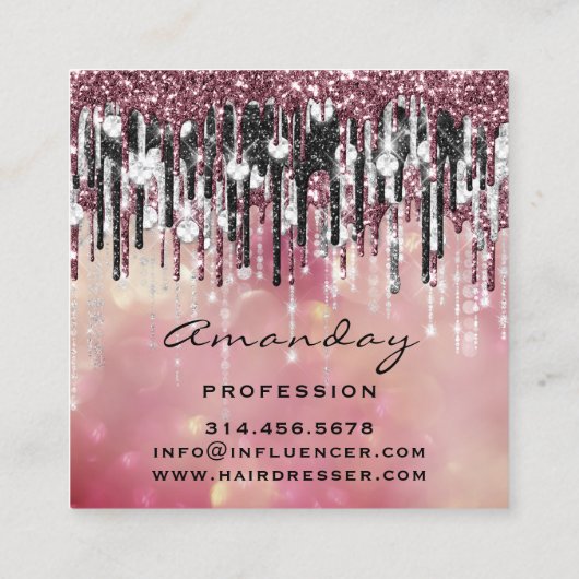 Beauty Studio Hairdresser Makeup Silver Roos Drift Vierkante Visitekaartje (Achterkant)