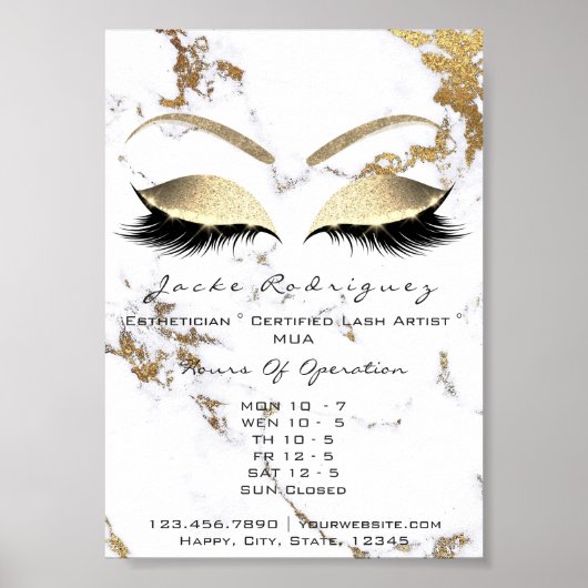 Beauty Studio Openinguren Salon Lashes Marmer Poster (Voorkant)