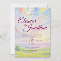 Beauty Sunset Watercolor Wedding Invitation