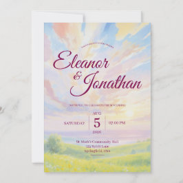 Beauty Sunset Watercolor Wedding Invitation Kaart