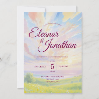 Beauty Sunset Watercolor Wedding Invitation Kaart