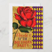 Beauty & The Beast Red Sparkle Roos Verjaardagsfee Kaart (Voorkant)