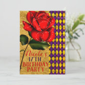 Beauty & The Beast Red Sparkle Roos Verjaardagsfee Kaart (Staand voorkant)