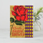 Beauty & The Beast Rood Vonken Roos Bruidsfeest Kaart (Staand voorkant)