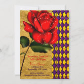 Beauty & The Beast Rood Vonken Roos Bruidsfeest Kaart (Achterkant)