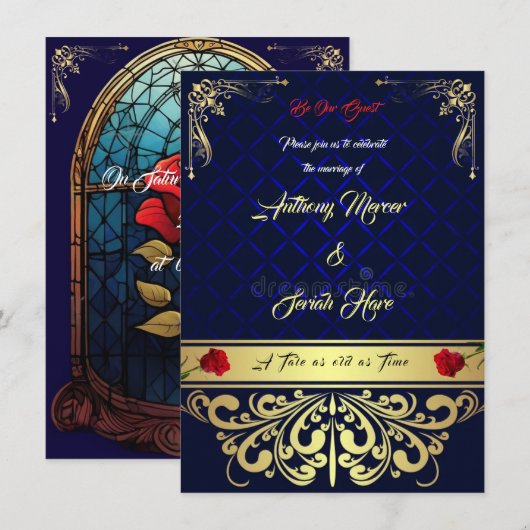 Beauty & the Beast Wedding Invitation Kaart (Voorkant / Achterkant)