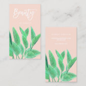 Beauty typography waterverf tropical leaf roink visitekaartje (Voorkant / Achterkant)