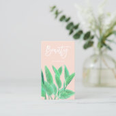 Beauty typography waterverf tropical leaf roink visitekaartje (Staand voorkant)