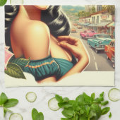 Beauty Vintage Woman Illustration Theedoek (Gevouwen)