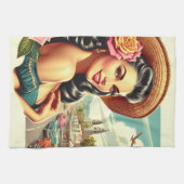 Beauty Vintage Woman Illustration Theedoek (Horizontaal)