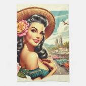 Beauty Vintage Woman Illustration Theedoek (Verticaal)