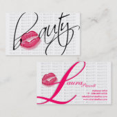 Beauty Visitekaartje Pink Glossy Lips Grey Bkgd (Voorkant / Achterkant)