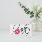 Beauty Visitekaartje Pink Glossy Lips Grey Bkgd (Staand voorkant)
