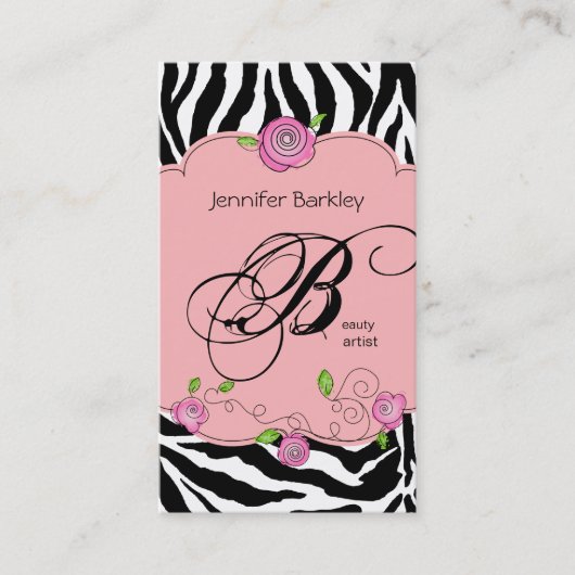 Beauty Visitekaartje Zebra Roos Salon Baby Roze (Voorkant)