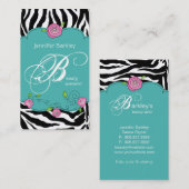 Beauty Visitekaartje Zebra Roos Salon Pink Blue (Voorkant / Achterkant)