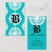 Beauty Visitekaartjes Damask Monogram Blue White (Voorkant / Achterkant)