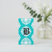 Beauty Visitekaartjes Damask Monogram Blue White (Staand voorkant)