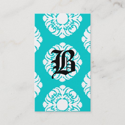 Beauty Visitekaartjes Damask Monogram Blue White (Voorkant)