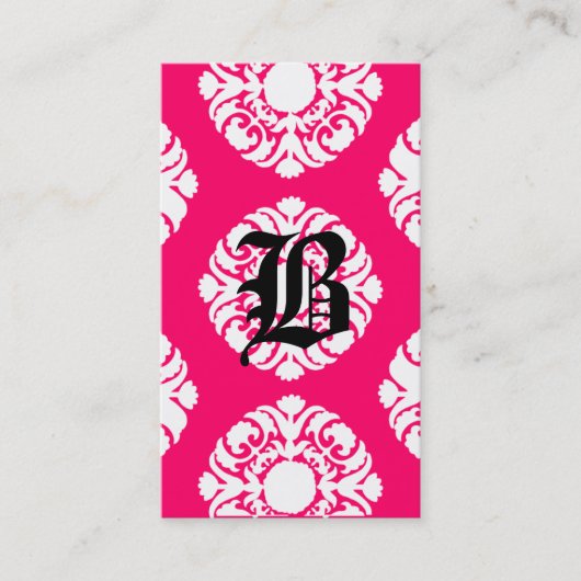 Beauty Visitekaartjes Damask Monogram Roze White (Voorkant)