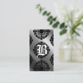 Beauty Visitekaartjes Damask Monogram Silver Black (Staand voorkant)
