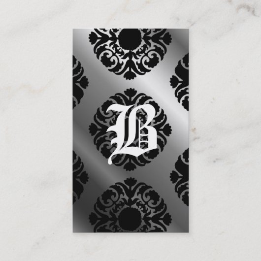 Beauty Visitekaartjes Damask Monogram Silver Black (Voorkant)