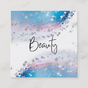 *~* BEAUTY - Waterverf Blue Pastel Silver Glitter Vierkante Visitekaartje
