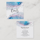 *~* BEAUTY - Waterverf Blue Pastel Silver Glitter Vierkante Visitekaartje (Voorkant / Achterkant)