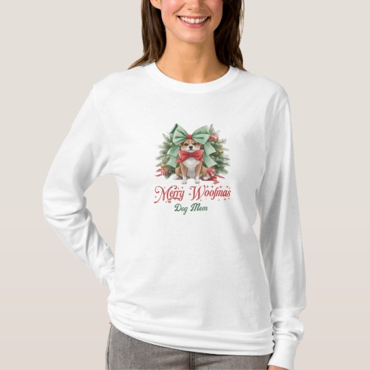 Beauty waterverf Kerstmis corgi met boog T-shirt (Voorkant)