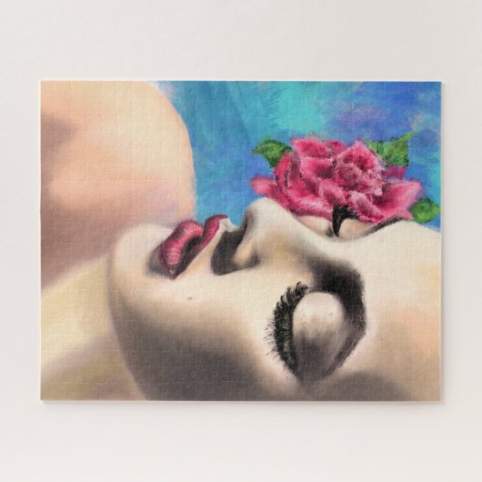 Beauty Woman met Red Rose - Originele schilderkuns Legpuzzel (Horizontaal)