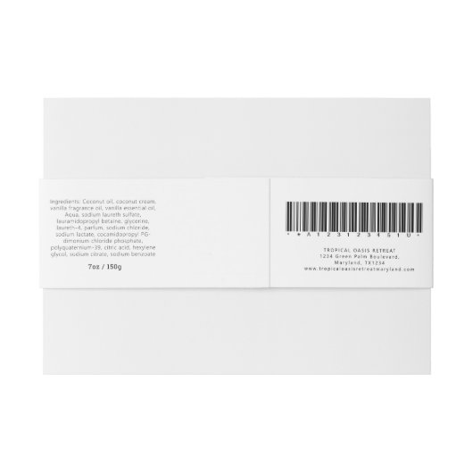 Beauty zeap label tropische palm aangepaste buikba uitnodigingen wikkel (Achterkant Voorbeeld)