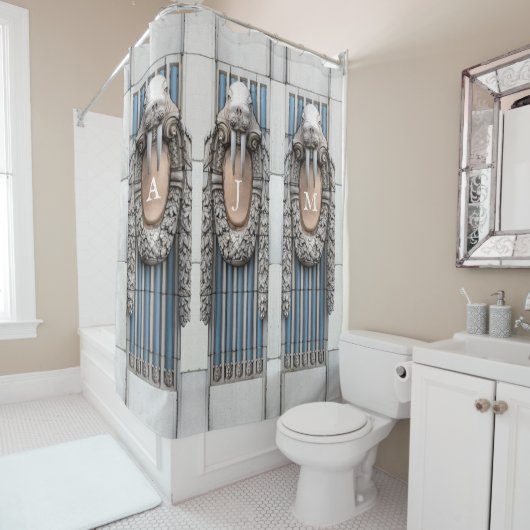 Beaux Arts Walrus Sculpture Custom Monogram Douchegordijn (In situ)