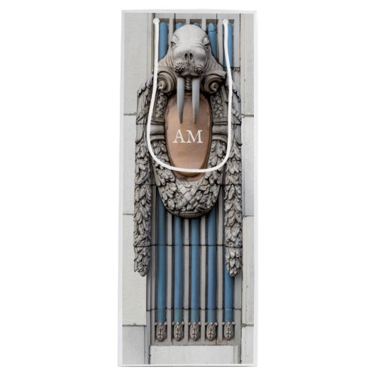 Beaux Arts Walrus Sculpture Custom Monogram Wijn Cadeautas (Voorkant)