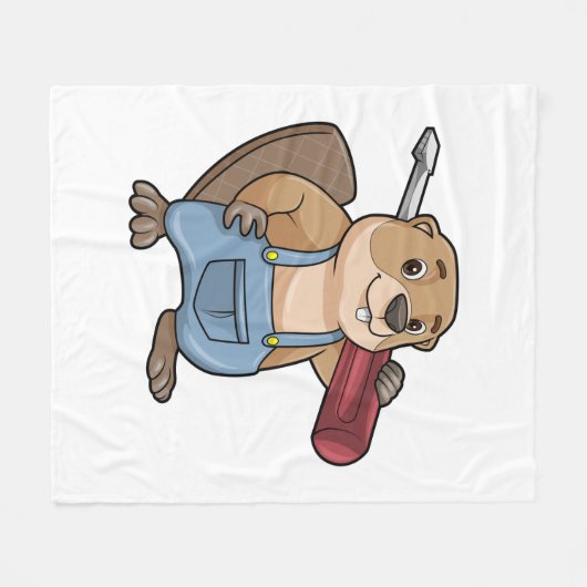 Beaver als ambachtsman met moersleutel fleece deken (Voorkant (Horizontaal))