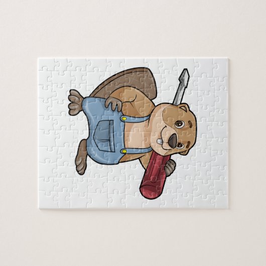 Beaver als ambachtsman met moersleutel legpuzzel (Horizontaal)