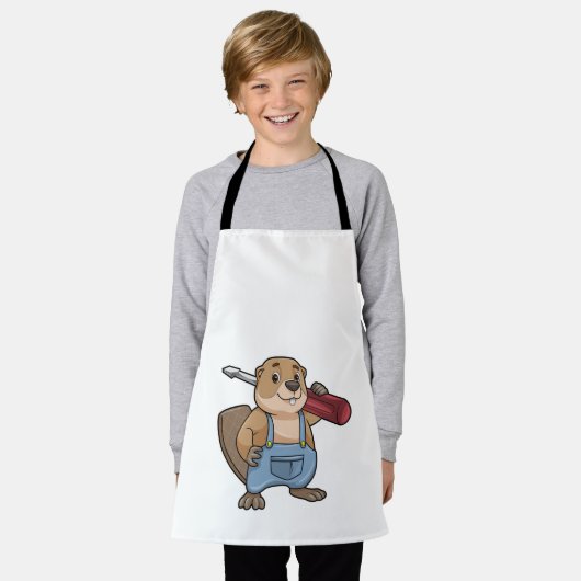 Beaver als ambachtsman met moersleutel schort (Gedragen)
